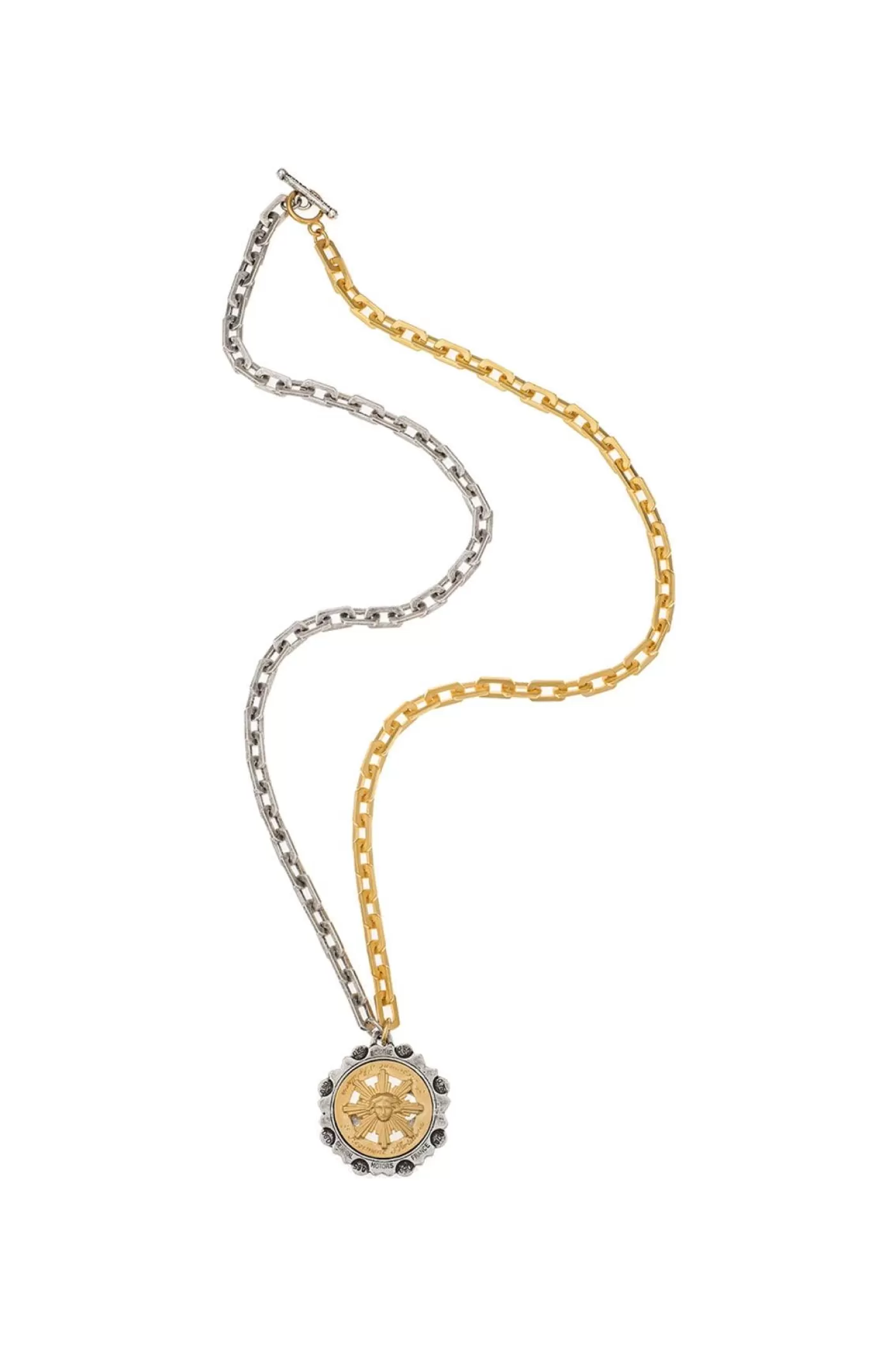 French Kande Two Tone Sun King Medal Necklace Gold/Silver Shop