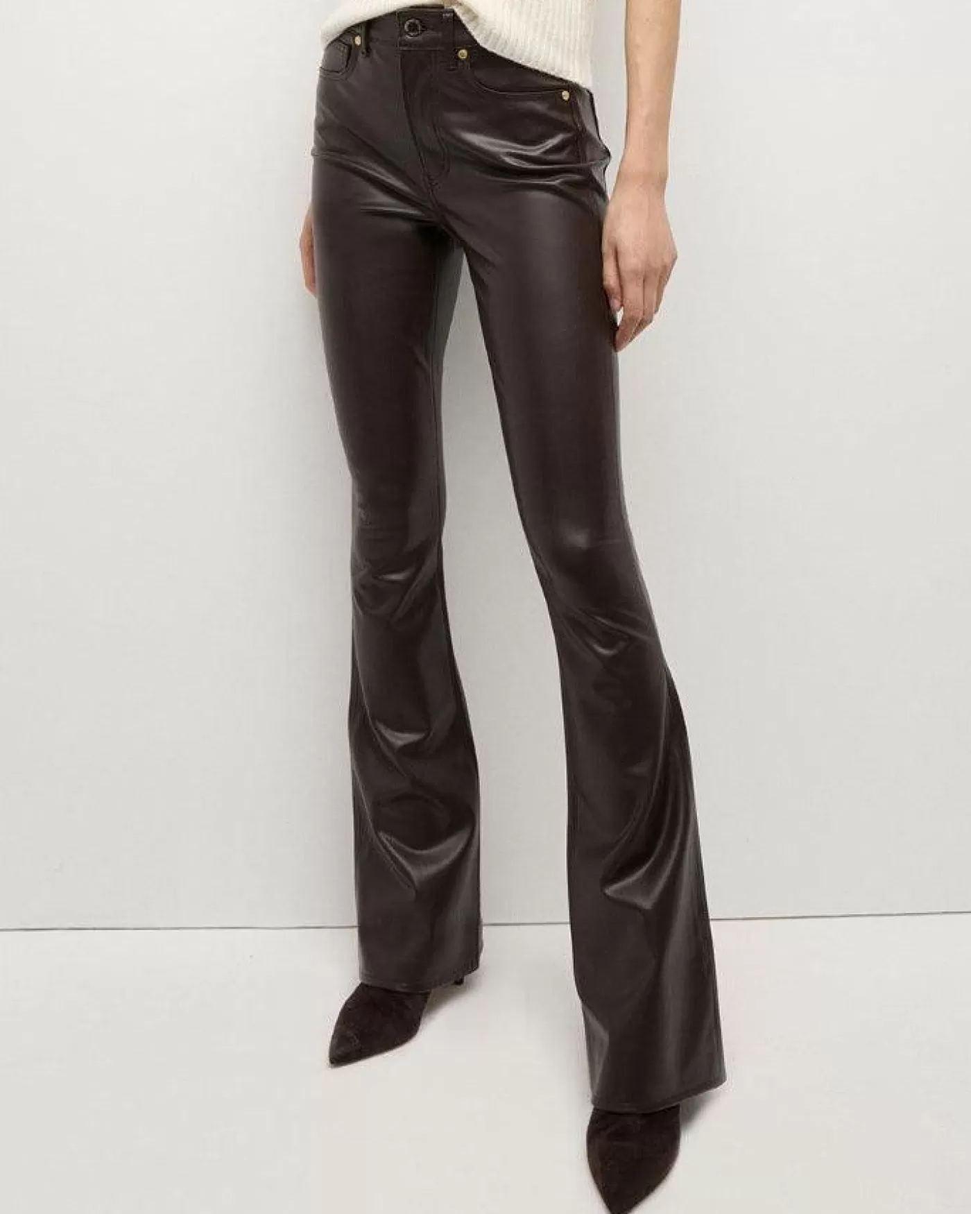 Veronica Beard Beverly Dark Chocolate Vegan Leather Skinny Flare Pant DARKCHOCOLATE New