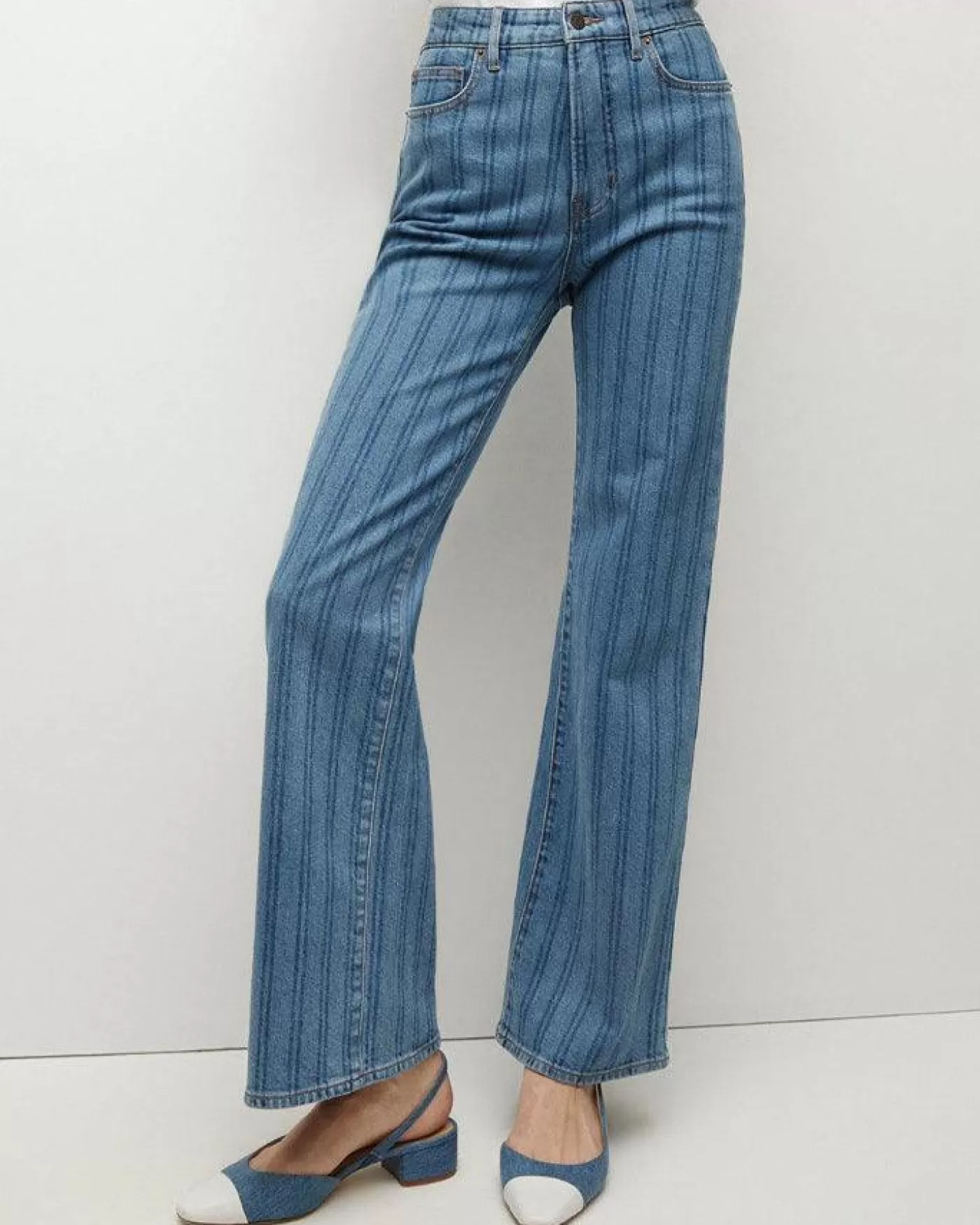 Veronica Beard Crosbie Wide Leg Striped Jeans SAPPHIRESTRIPE Sale