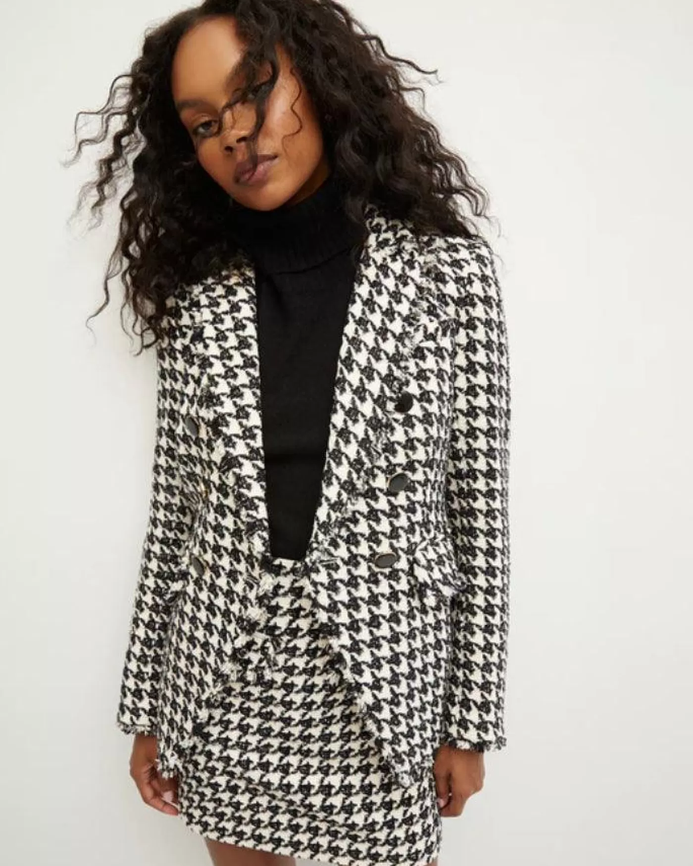 Veronica Beard Miller Houndstooth Dickey Jacket BLACK/OFFWHITE Flash Sale