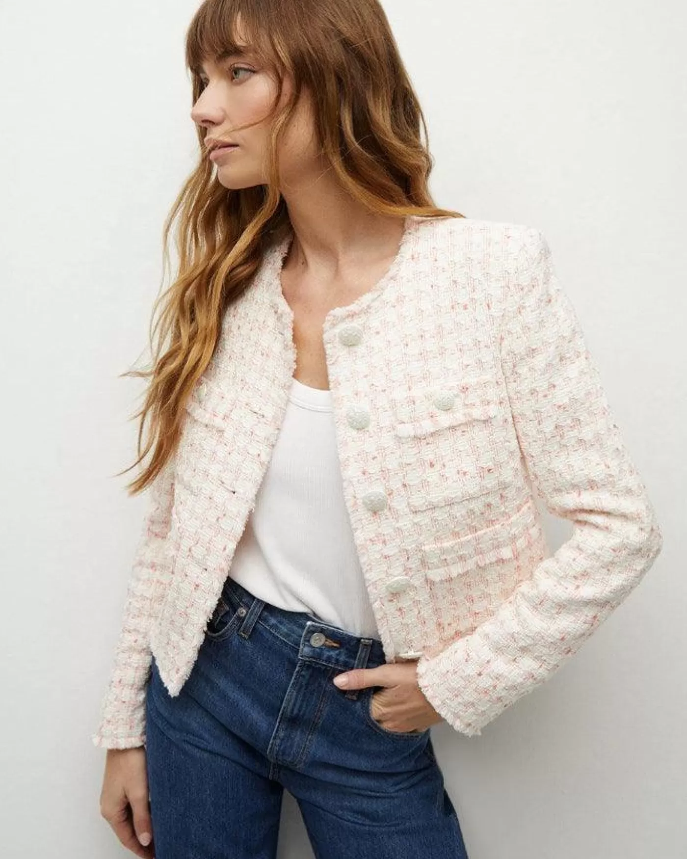 Veronica Beard Olbia Tweed Jacket OFFWHITE/CORAL Store