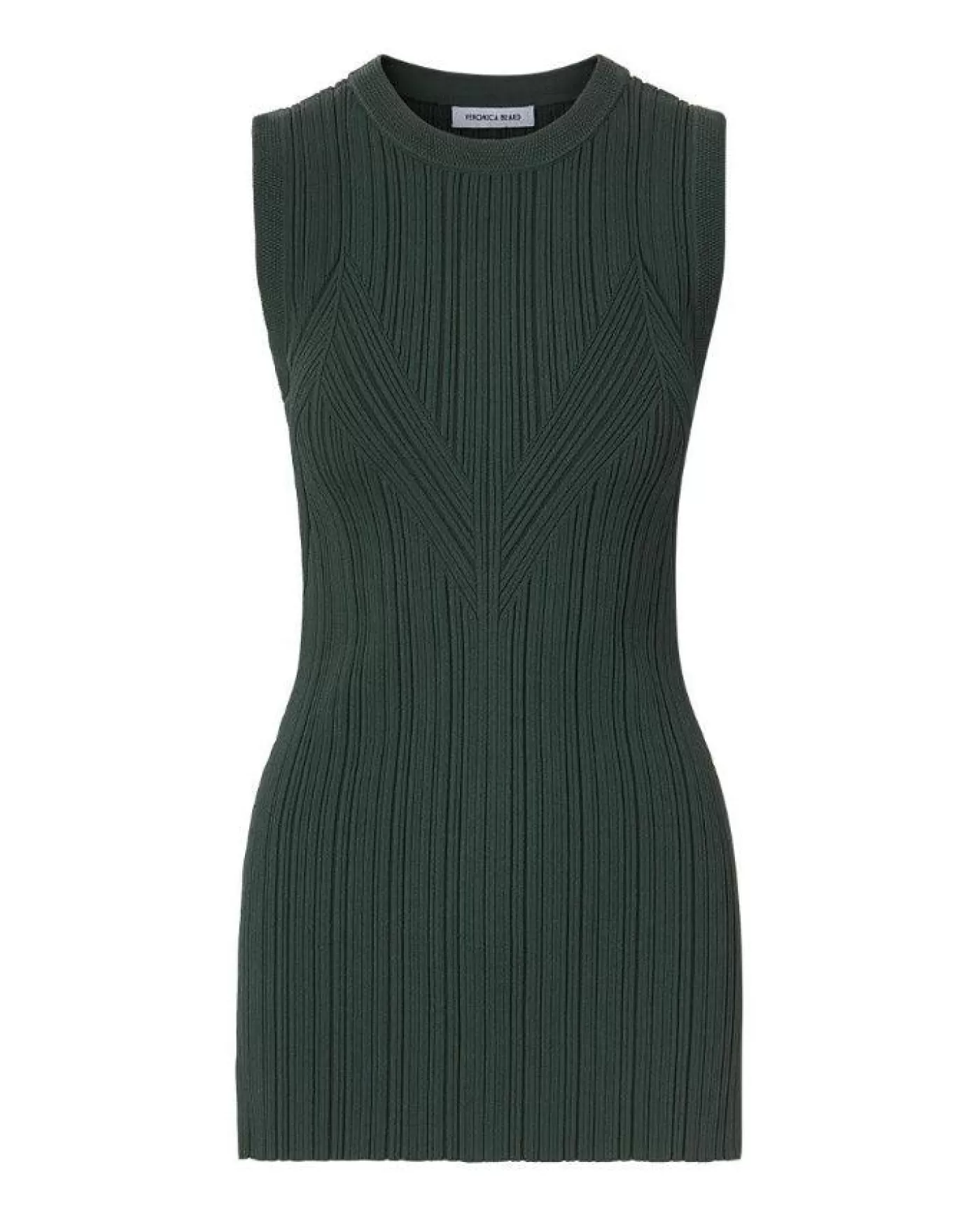 Veronica Beard Semma Ribbed Tank ForestGreen Best Sale